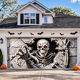 16 x 7 FT Halloween Garage Door Cover,Large 3D Skeleton Halloween Backdrop | Garage Buddy Decorations with Spooky Design for Outdoor，Indoor, Party Photo Backgrounds ,Yard, Wall,Window Decor