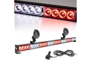 LE-JX Led Strobe Light Bar 35.5 IN 13 Flash Patterns 32 Led Warning Lights Emergency Traffic Advisor Directional Hazard Warning Flashing Safety Light Bar with Cigar Lighter(35.5 Inch, Red/White)