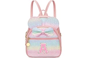 KKXIU Initial Bowknot Mini Backpacks for Girls Women, Small Cute Backpack Purse, Personalized Trendy Stuff Gifts for Toddler, Kids and Teen Girls(A, Rainbow)