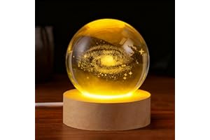 Yzddsi 3D Galaxy Crystal Ball Night Light, 80mm K9 Crystal Sphere with Wooden LED Base, Color-Changing Celestial Display, Spa