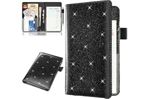 HIIXHC Server Books with 2 Zipper Pouch for Waitress, Waitress/Waiter Book Organizer, Guest Check Leather Book Holder Money Pocket Restaurant Waitstaff Organizer Leopard Pattern (Glitter black)