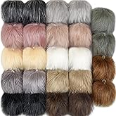 SIQUK 24 Pieces Faux Fur Pom Pom Balls with Elastic Loop DIY Fluffy Pom Pom Faux Fox Fur Pom Pom for Hats Beanie Shoes Scarves Gloves Bags Accessories（Soft Color）
