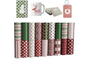 Lucky Goddness Christmas Transfer Sheets,Snowman Red Green for Mug,Heat Press Machine for T-Shirts Mug Bag,Orange Black 16 Sheets 4.5"x 12"