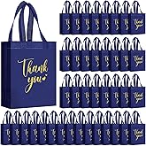 SilTriangle 50 Pcs Thank You Gift Bags with Handles Bulk Thank You Reusable Non Woven Bags Bridesmaid Souvenir Handbags for Valentine's Day Wedding Easter Graduation(10 x 8 x 4 Inch,Navy Blue)