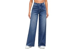LookbookStore Wide Leg Jeans for Women High Waisted Stretchy Denim Jeans Fashion Baggy Trouser Jean Pants with Pockets