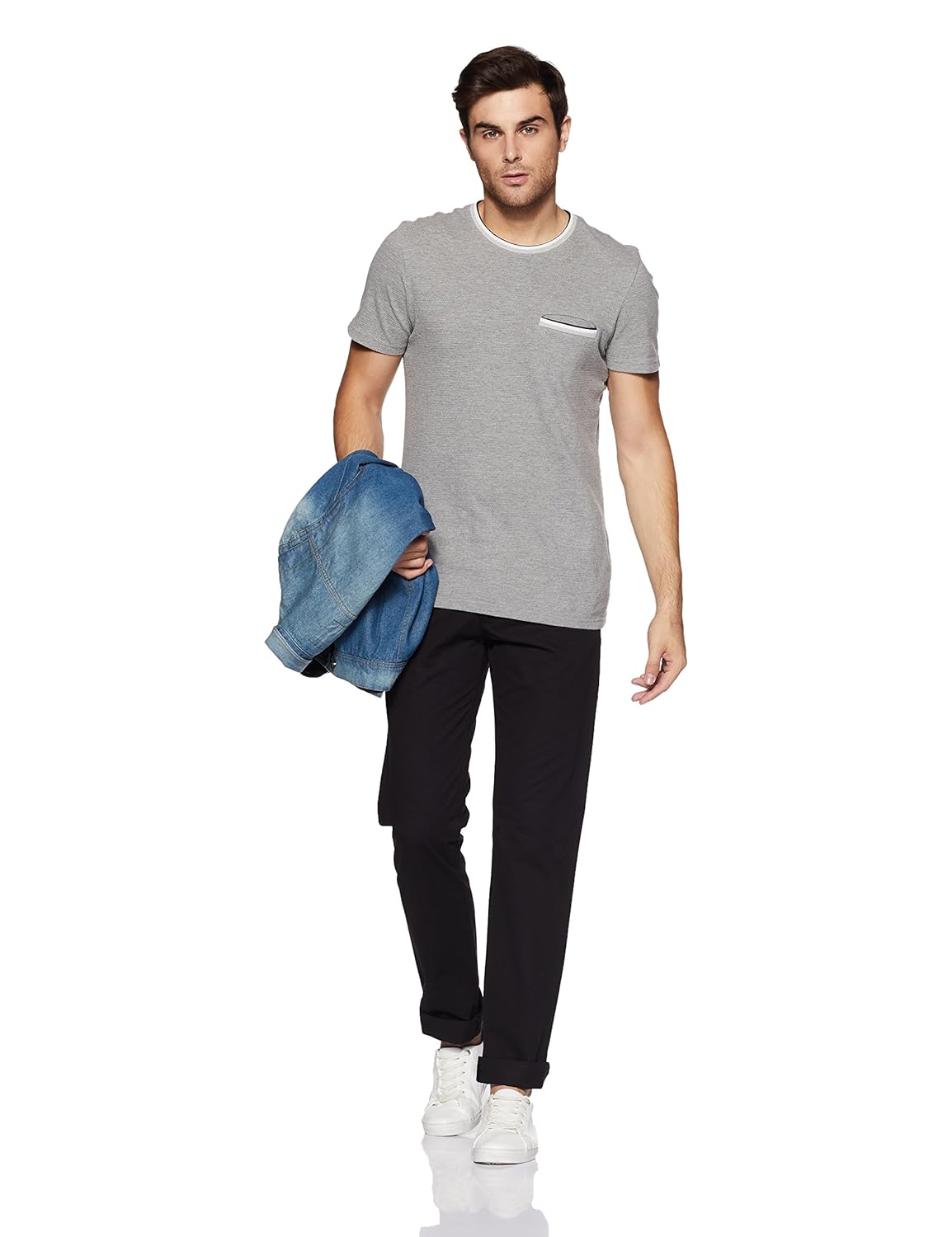 peter england men's slim fit casual trousers