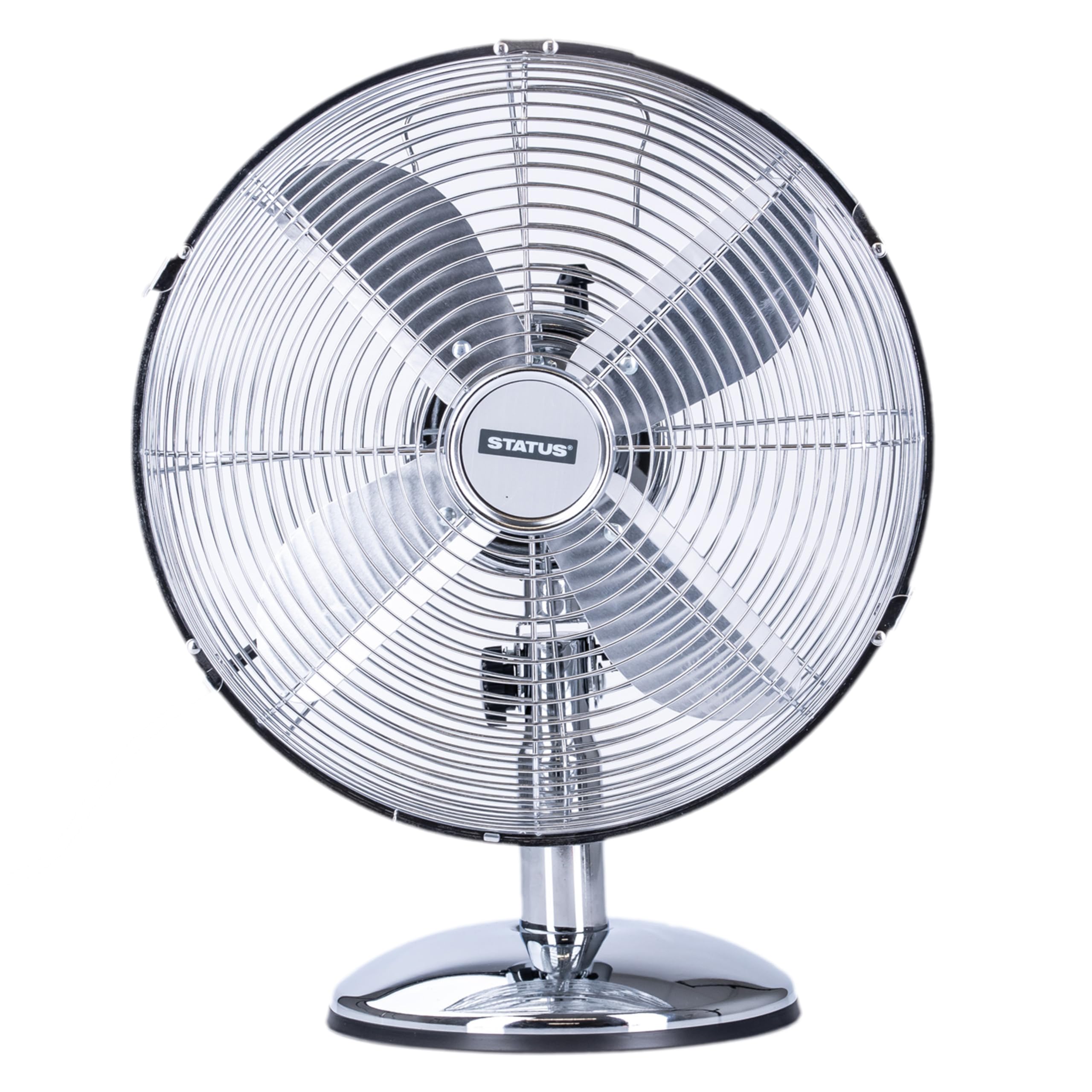 Status Desk Fan | 12 Inch Oscillating Portable Fan | 3 Speed Adjustable Angle Fan | Chrome | S12CDESKFAN1PKB