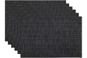 SHACOS Placemats Set of 6 Woven Vinyl Place Mats for Dining Table Wipe Clean Stain Resistant Table Mats Indoor Outdoor (6, Black)