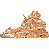 Totally Bamboo Virginia State Shaped Cutting Board and Charcuterie Serving Platter with Artwork by Fish Kiss, Includes Hang Tie for Wall Display