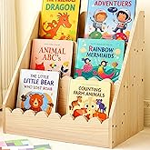 Tristcily 3 Tier Scalloped Bookshelf for Kids-10.8×16.1×16.3 in Montessori Bookcase for Toddlers Wooden Scalloped Book Shelf for Nursery Kids Rooms, Playroom and Classroom-Natural