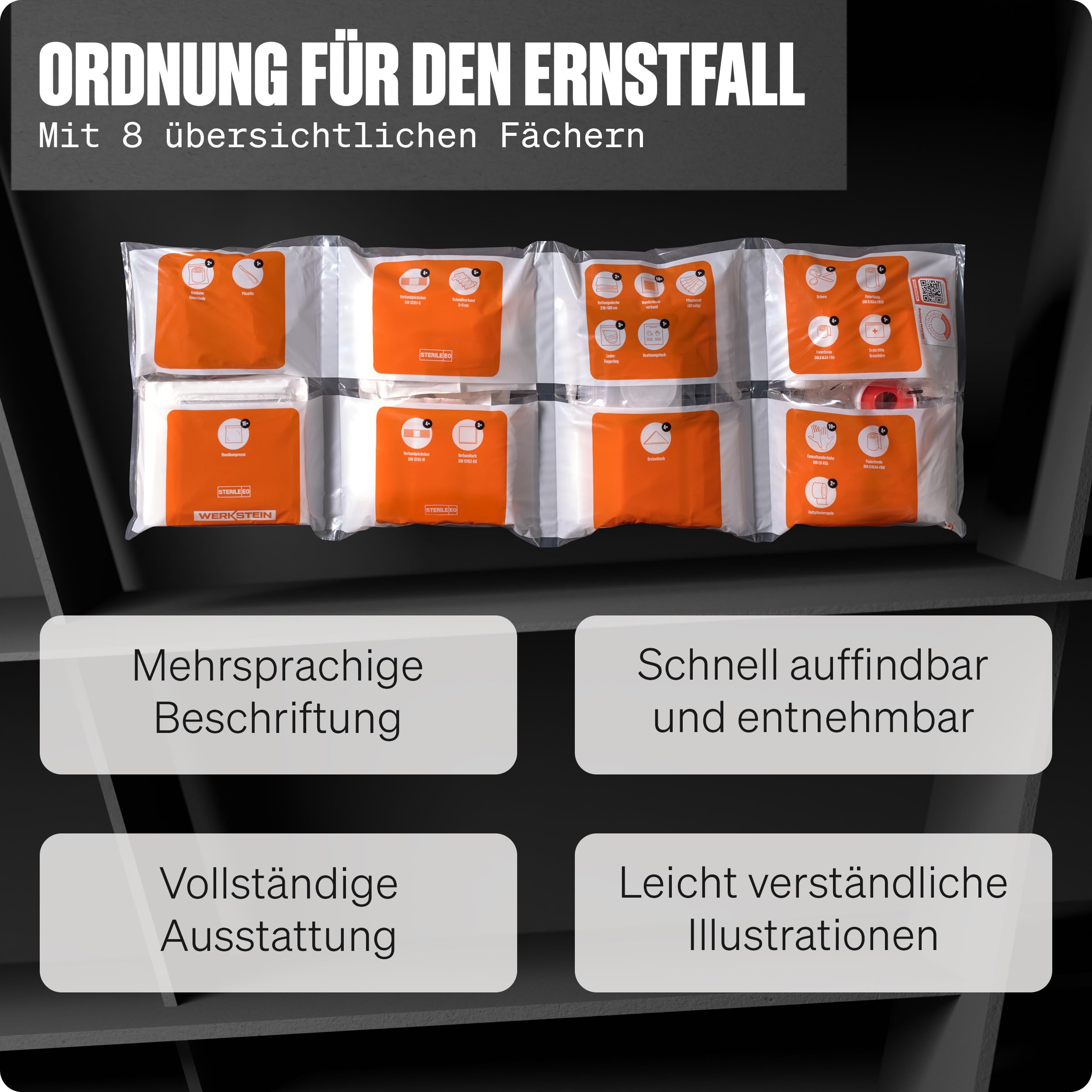 Erste Hilfe Nachfüllset DIN 13169:2021 inkl. Erste Hilfe Anleitung - Verbandskasten Nachfüllset DIN 13169 mit praktischen Innentaschen für Betriebe - Verbandsmaterial Set 4