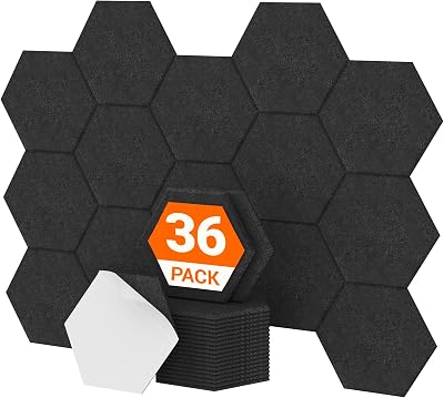 TONOR 36 Pack Hexagon Acoustic Panels 12 x 10 x 0.4 High Density Sound Panels