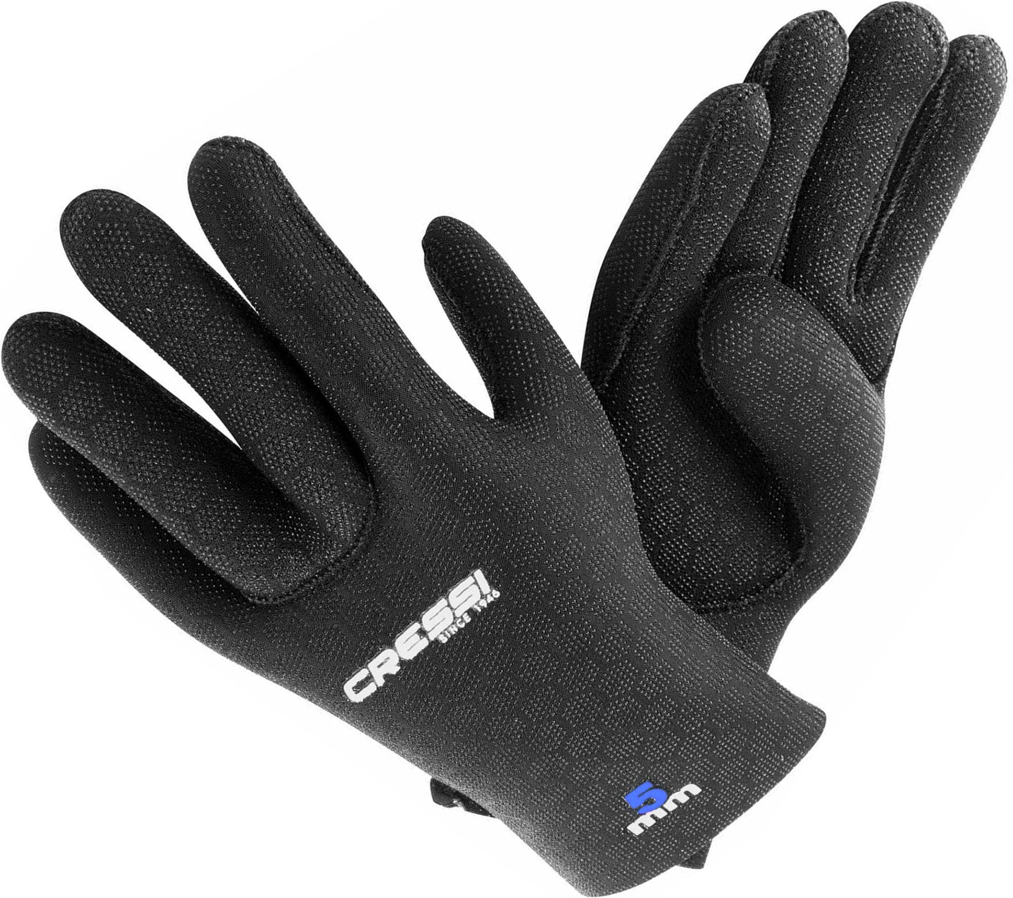 Cressi High Stretch Gloves -Unisex 5-Finger Diving Gloves made of Soft, Single-lined, High-strength Neoprene, 5mm, Black/Blue Logo, XL