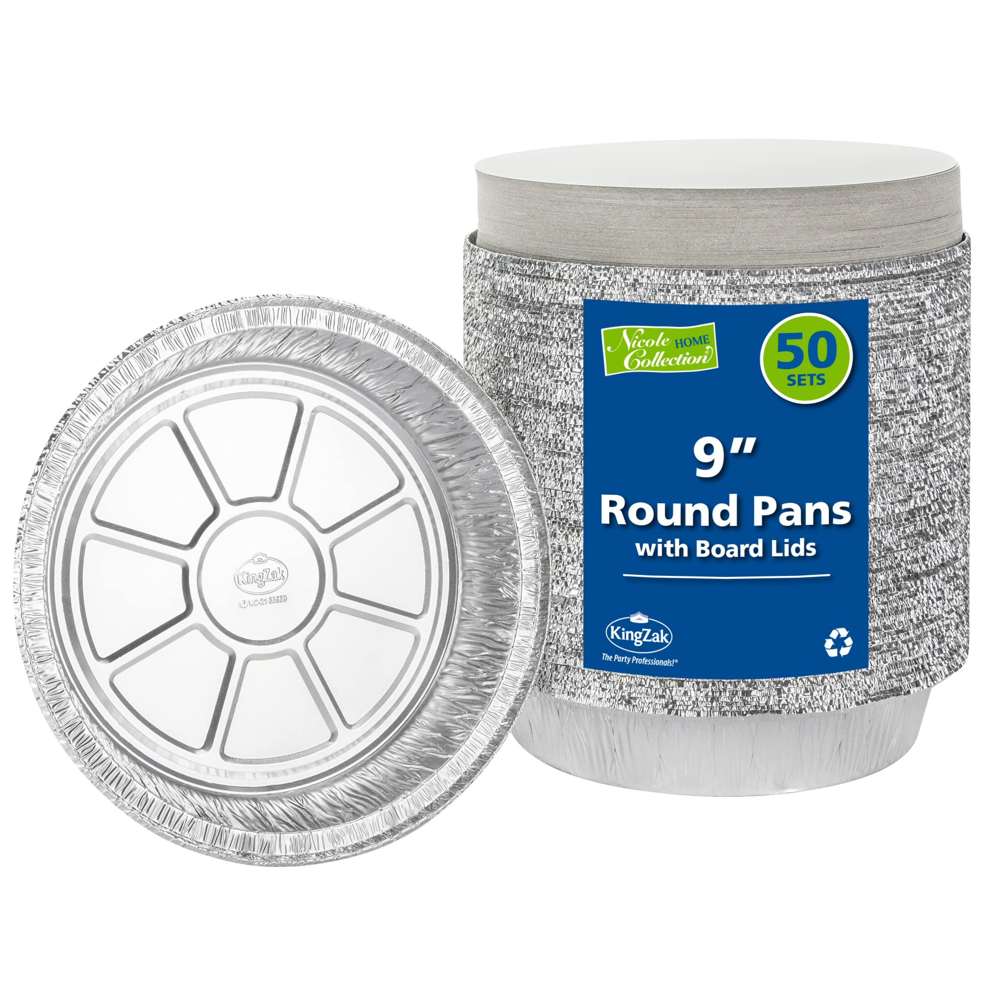 Photo 1 of Nicole Home Collection Aluminum Pans 9” Round Disposable Foil Pans With Lids (50 Pack) – 9 Inch Round Disposable Takeout Pans With Board Lids (9" Inch Round)