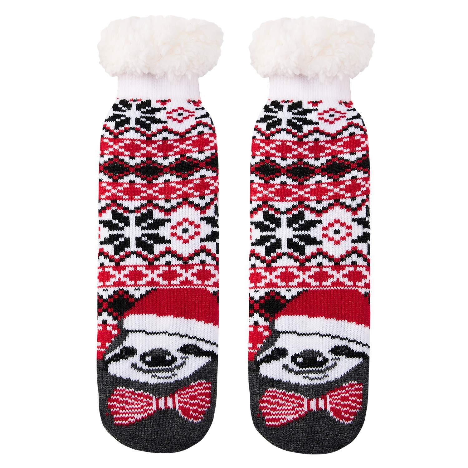 Spreadhoodie Womens Soft Fluffy Socks Warm Fuzzy Lined Cute Christmas Elk Santa Claus Winter Home Socks Non Slip Slipper Socks Red