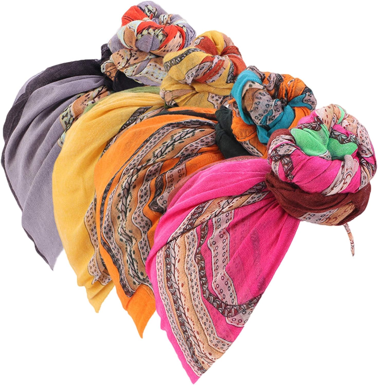 5 Pieces Head Wraps Turbans Stretch Jersey Knit Headwraps