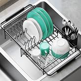 Urackify Expandable in-Sink or Over-Sink Dish Drying Rack, 14.5"-18", Black | Stainless Steel, Fits Most Sinks, Rust-Resistant, Space-Saving, Removable Utensil Holder