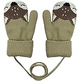 BEISIJIA Toddler Kids Winter Warm Thick Knitted Gloves Fleece Lined Full Finger Mittens with String for 1-3 Years Kids