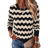 Womens Sweaters Crew Neck Long Sleeve Casual Fall Outfits Fashion Clothing | Fall Tops for Women,Business Casual Outfits,Long Sleeve Shirts,Lightweight,Pullover,Teacher Outfits,Work,Vacation,Striped