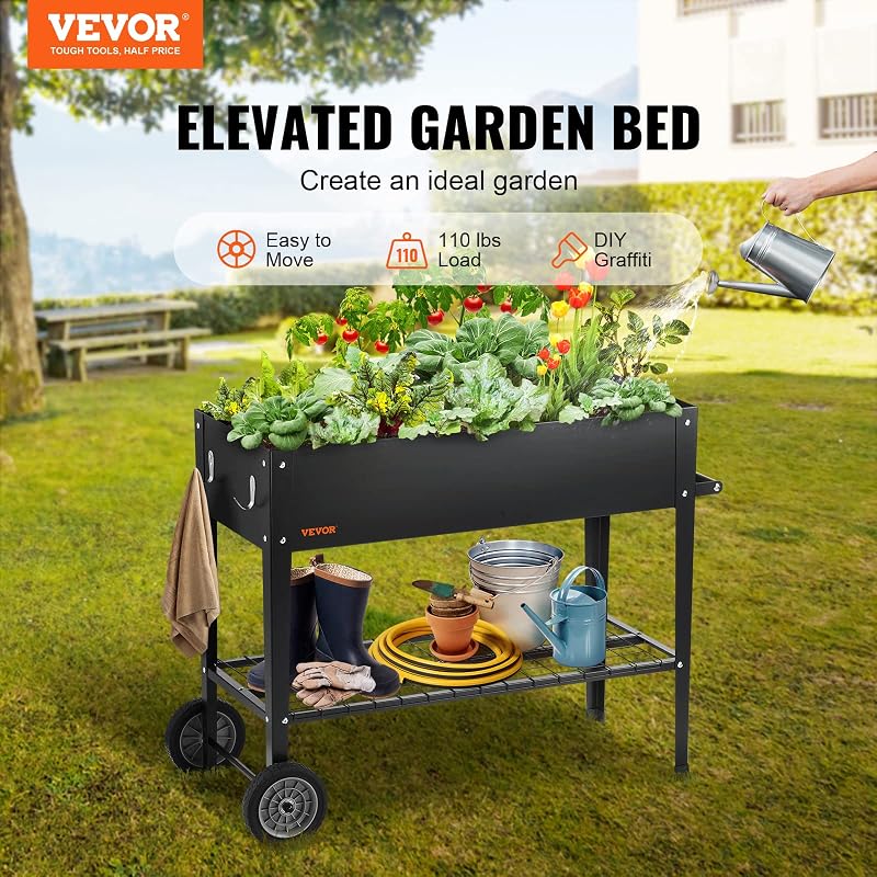 Jardinière 108x49,5x80 cm Lit de Jardin Surélevé en Métal Galvanisé Bac de Plantation avec Pieds pour Cultiver des Fleurs Végétaux Herbes Plantes Grasses dans Jardin Terrasse Patio Balcon Argent