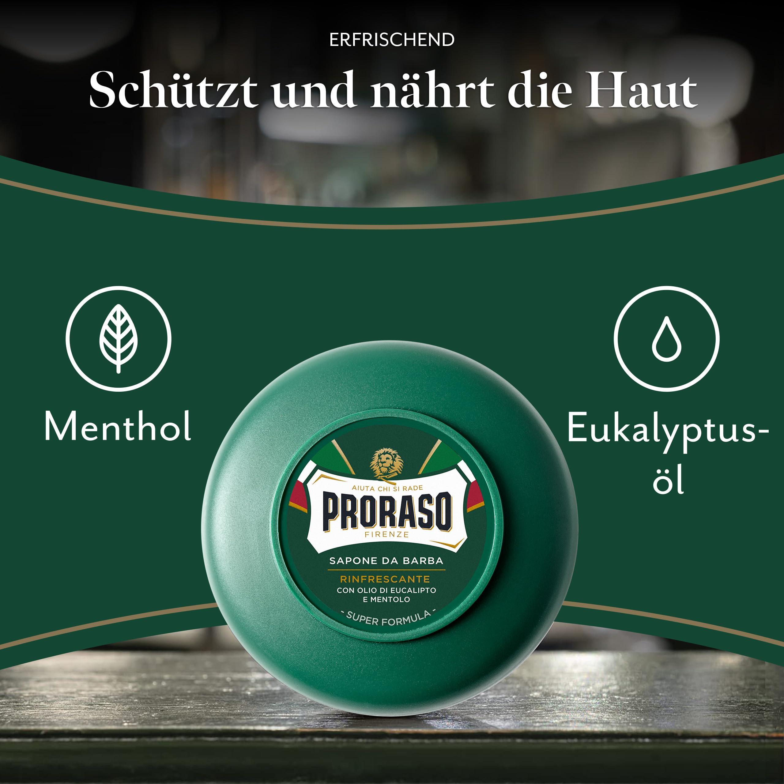 Proraso Shaving Soap inklusive Seifenschale, 150 ml, erfrischende und belebende Rasierseife für Herren mit Eukalyptusöl und Menthol, Made in Italy, Grün 2