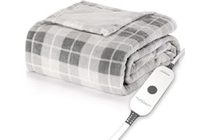 Sunbeam Electric Throw Royal Luxe Microplush Heated Blanket, 4 Heat Settings, 4-Hour Auto Shut-Off, Fast Heating, Warm and Cozy, Grey Rodeen Plaid, 50" x 60"
