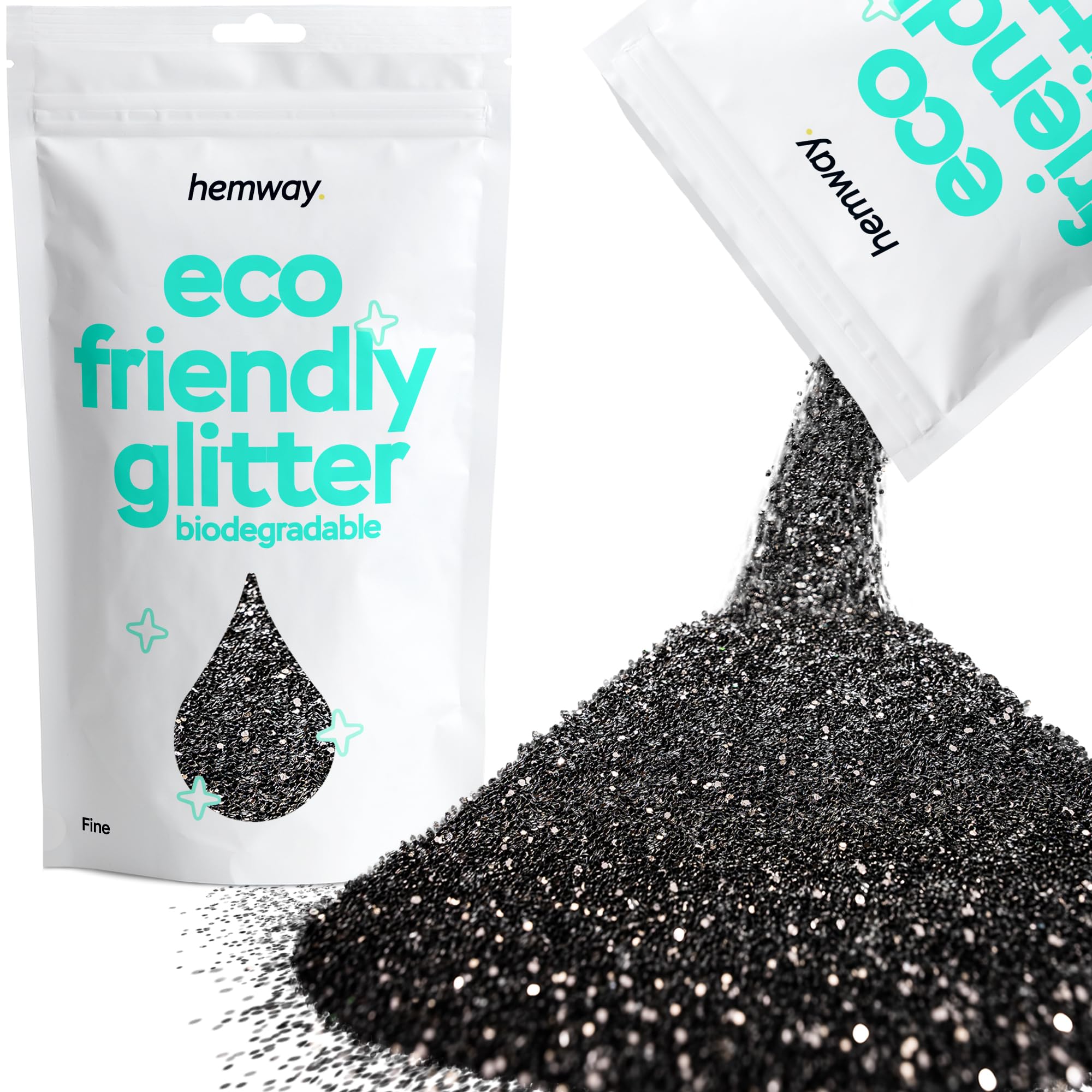Eco Friendly Biodegradable Glitter | Black - Fine 100g, Plant Based, Biodegradable Glitter for Craft, Face, Hair, Nail, Body and Festival - Hemway