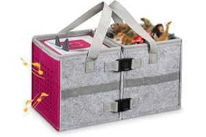 KENOBEE Carrying Case for Toniebox Starter Set, Upgraded Detachable Portable Felt Storage Travel Bag with Handle Compatible with Toniebox Audio Player Starter Set & Figurines Accessories, Pink/Gray