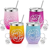 Ovveroche 4 Pack Girl's Trip Tumbler Set with Lids 12 Oz Stainless Steel Travel Wine Tumbler for Girls Women Friendship Travel Weekend Trip Vacation Bachelorette Party Camping Gifts