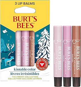 Burt's Bees Kissable Color Frosty Collection Lip Shimmer Gift Set, Champagne, Guava and Caramel Tinted Lip Shimmer, Natural O