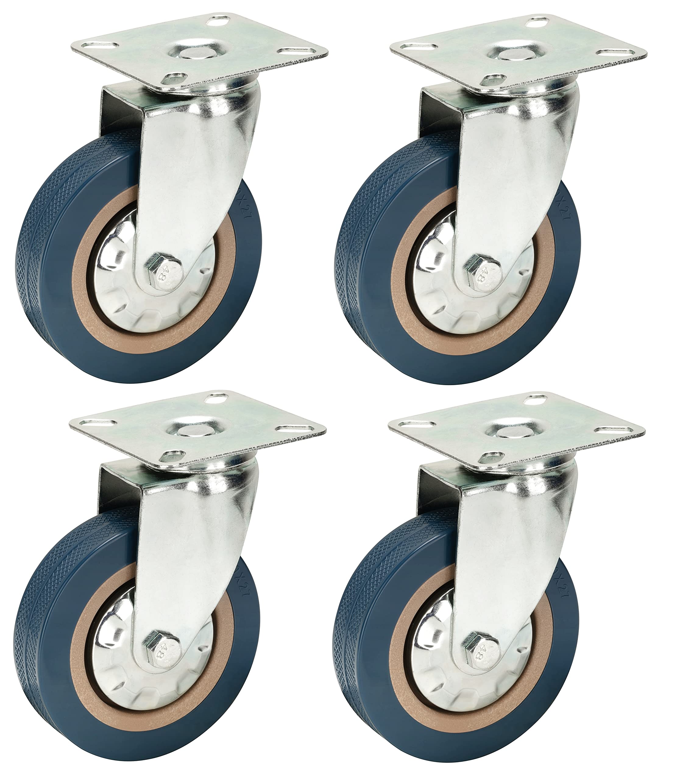 100mm Non Marking Grey Rubber Castors - Top Plate Fixing - Heavy Duty Casters Wheels by Bulldog Castors - Max 300Kg Per Set