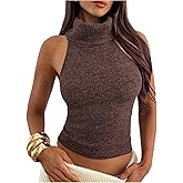 Milumia Women's Halter Turtleneck Sweater Vest Sleeveless Ribbed Knit Y2k Going Out Crop Tops