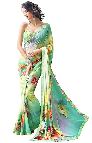 Womens Georgette Saree With Blouse Piece (RKPC4515_Green)