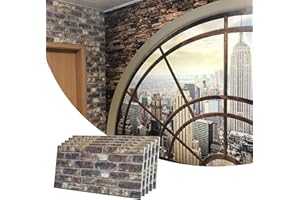 Dundee Deco 3D Wall Panels Brick Effect - Cladding, Grey Brown Stone Look Wall Paneling, Styrofoam Facing for Living Room, Kitchen, Bathroom, Balcony, Bedroom, Set of 5, Covers 27 sq ft