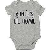 AW Fashions Auntie's Lil Homie Baby Bodysuit Funny Adorable Cute Newborn Announcement Outfit Boys Girls