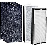 Replacement Filters for Hunter HP100/HT100 Mid-Tower Air Purifiers | 2× H13 HEPA Filter + 4× Activated Carbon Pre-Filters | Compatible with H-HF100-VP/H-PF100 (Part 30617/30601)