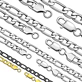 Oaldilee Stainless Steel Figaro Chain Necklace for Men Women, Real Gold/Black Plated Chains, 4/6/7/9mm width,18"-30" Length Jewelry Gift, Send Gift Box