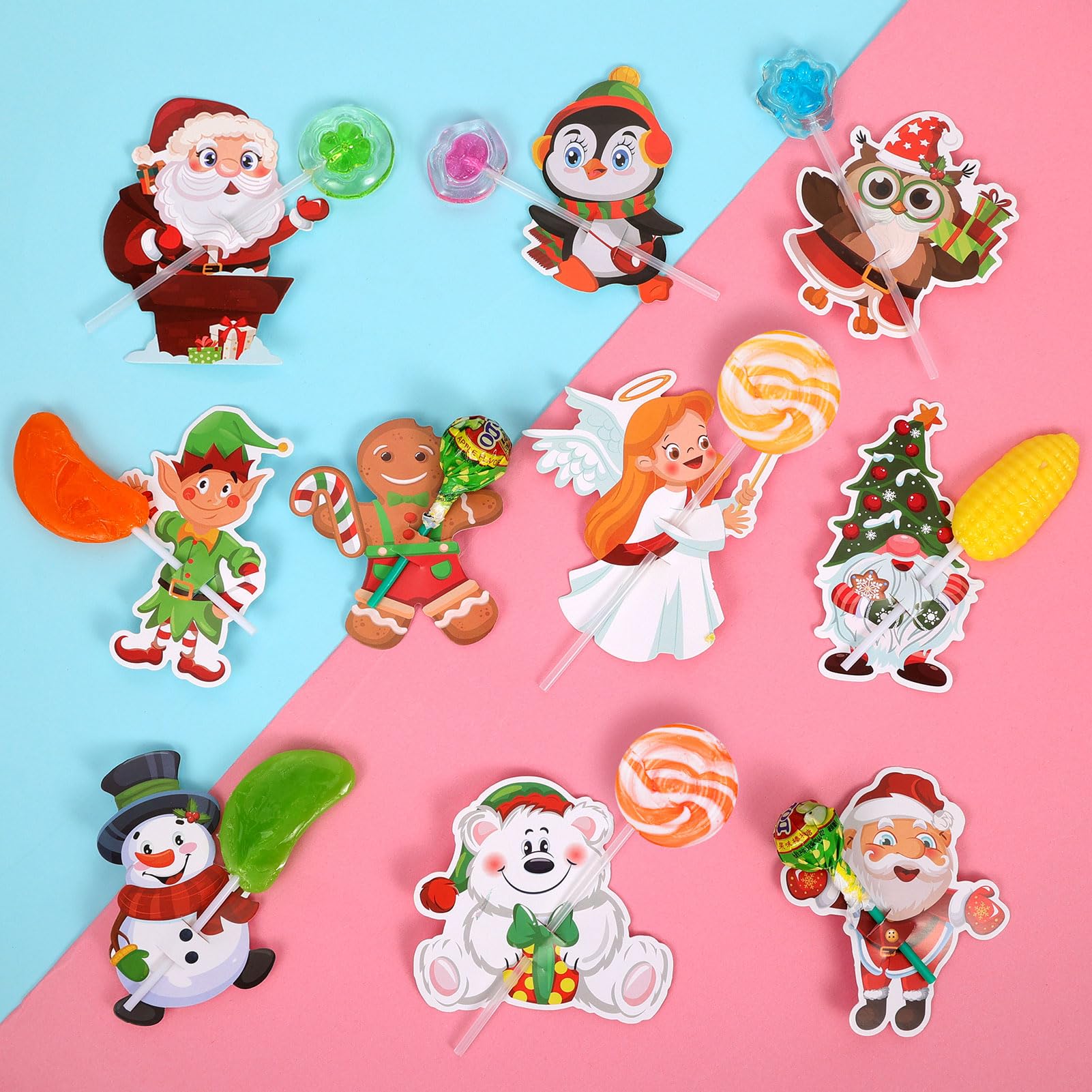 HOWAF 150pcs Christmas Lollipop Paper Cards Decorations, Paper Cards for Christmas Lollipop Sugar-Loaf Candy Gift Package Wrapping Decorations Xmas Lollipop Supplies (10 Style)