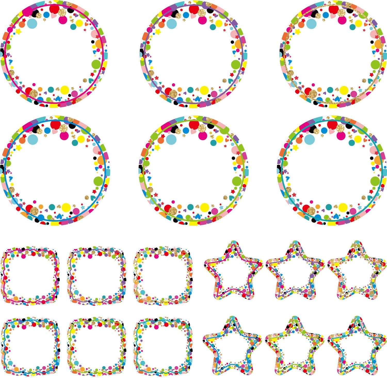 72 Pieces Confetti Accents Round Confetti Cutouts Pentagram Confetti Cutouts Square Confetti Accents for Classroom Decor Bulletin Board School Playroom Baby Nursery Kids Art Studio (5.9 Inch Diameter)
