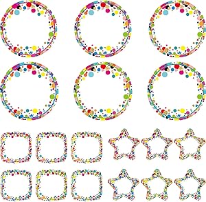 72 Pieces Confetti Accents Round Confetti Cutouts Pentagram Confetti Cutouts Square Confetti Accents for Classroom Decor Bulletin Board School Playroom Baby Nursery Kids Art Studio (5.9 Inch Diameter)