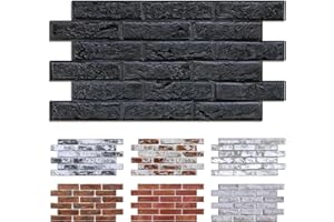 Commomy 3D Brick Wall Panels Peel and Stick - 12 pcs of 22.8" x 11.8" - Thin & UrltraLight Faux Black Brick Wallpaper Stick on Tile for Kitchen, Bedroom, Living Room,TV Background(Covers 22.48 sq.ft)