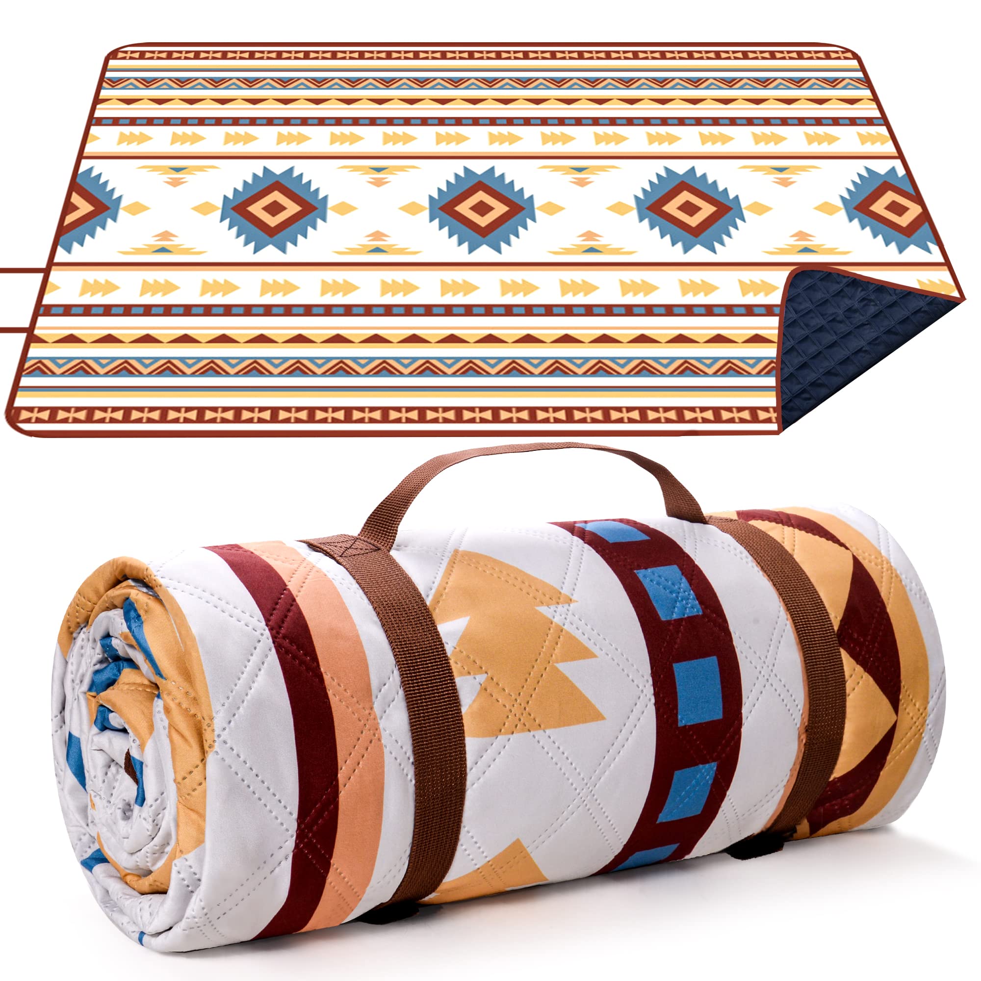 LARUTAN Waterproof Picnic Blanket, 200x200CM Large Beach Blanket Outdoor Picnic Mat, Beach Mat with Carrying Handle Sandproof Heatproof for Camping, Beach, Family Picnic