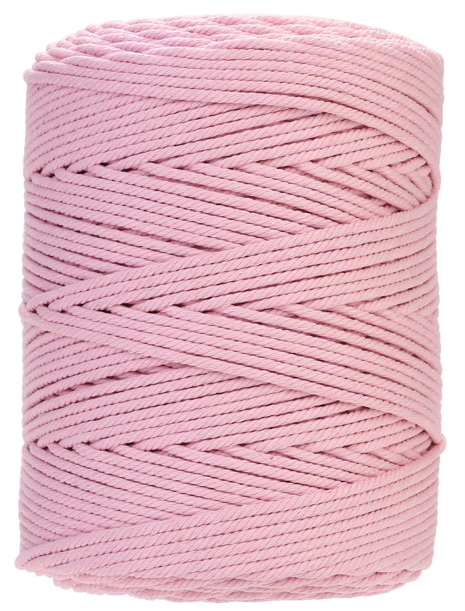 GOHOF Macrame Cord 4mm x 300m Premium Cotton Macrame Rope, 4 Strand Twisted Soft Cotton Cord, Perfect for Macrame Art, Light Pink