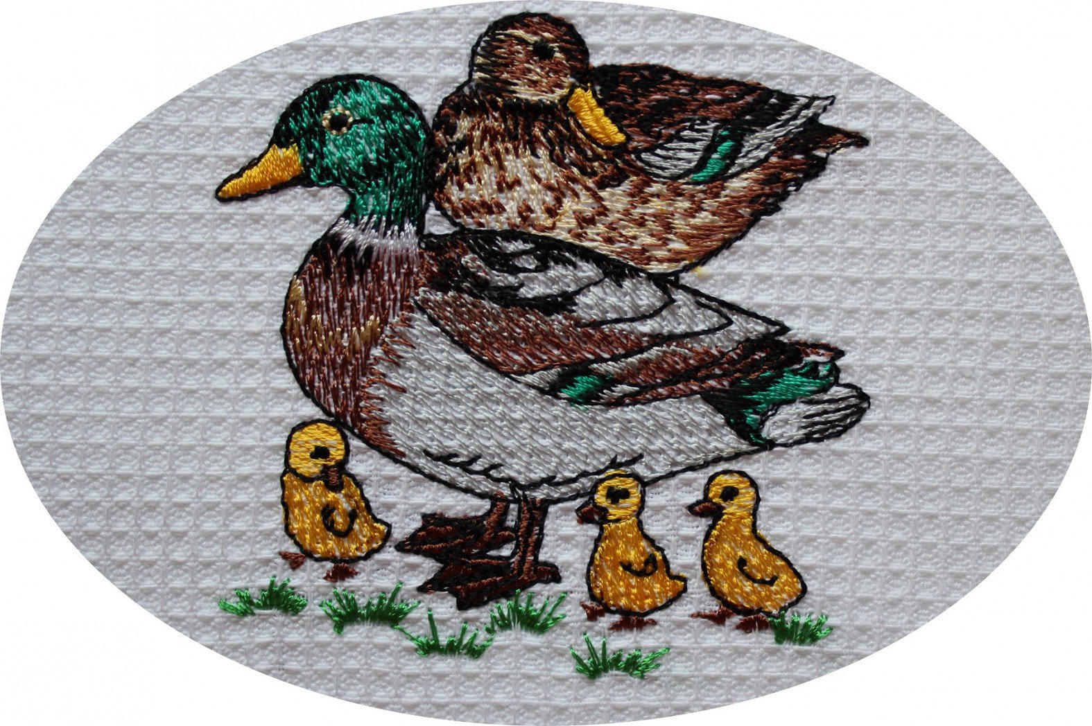 Triolino Waffle Pique Tea Towel in 100 Cotton and Beautiful Embroidery, Size:50 cm x 70 cm;Farbe:Enten