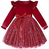 Neutocd Toddler Baby Girl Christmas Dress Long Sleeve Velvet Sequin Tulle Ruffle Winter Party Holiday Dress for Girls