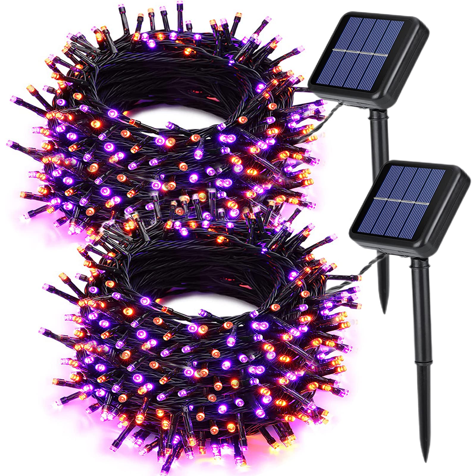 Photo 1 of Joomer 2 Pack Orange Purple Halloween Solar String Lights Total 144 FT 400 LED 8 Modes Waterproof Solar Halloween Lights Outdoor for Halloween Decorations