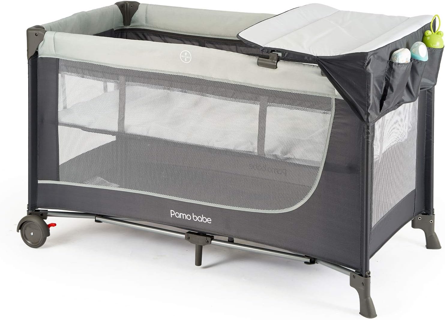 Compact Travel Cot with Mattress and Wheels (Grey) – BigaMart