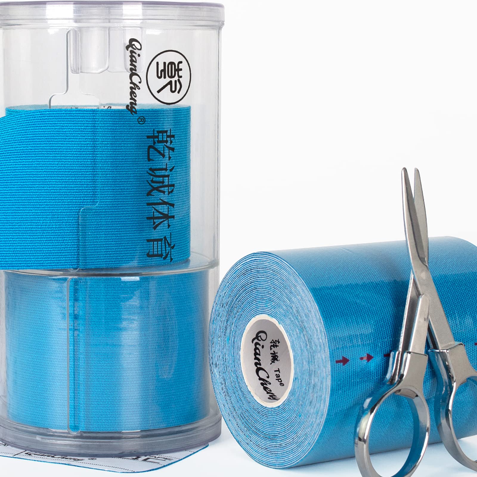 3 Pack Kinesiology Tape Pro with Portable Box for Sports Athletes - 16 FT Synthetic Waterproof Athletic Tape 2 inch+ 3 inch for The Knee, Elbow and Shoulder Muscles, etc. (Light Blue)