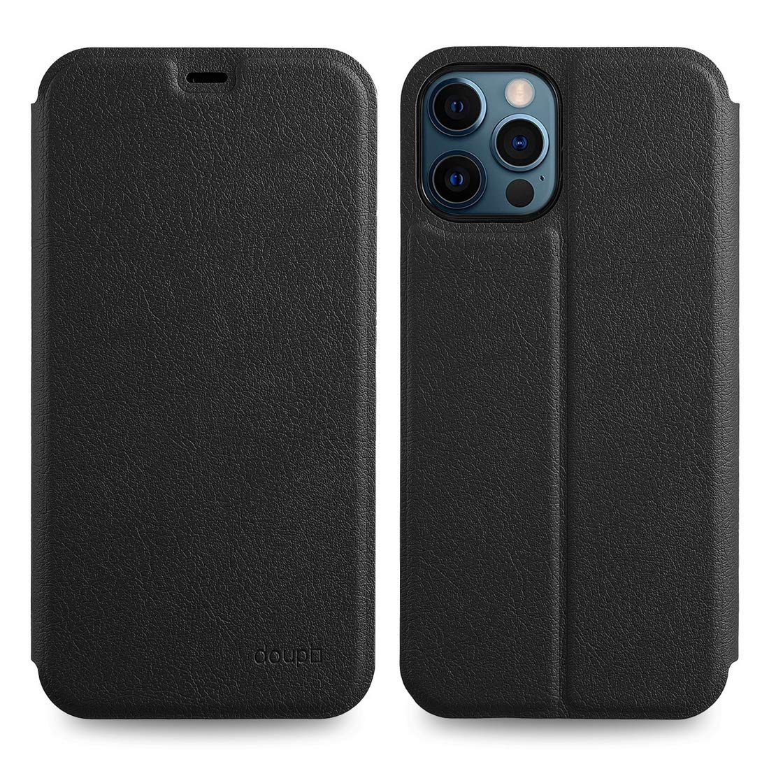 doupi FlipCase for iPhone 12 Pro Max (6.7 inch) - Deluxe Leatherette Magnet Book Style Screen Protector Stand Protective Flip Cover, black