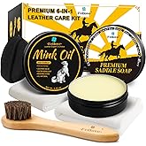 Feilove Leather Boot Care Kit – Mink Oil & Saddle Soap for Leather with Applicators & Cloths – 6-Piece Leather Shoe Care Kit for Cowboy Boots, Work Boots, Shoes & Tack